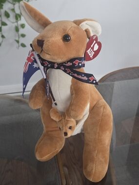 Plush Kangaroo with Joey - Brown/White Soft Stuffed Toy